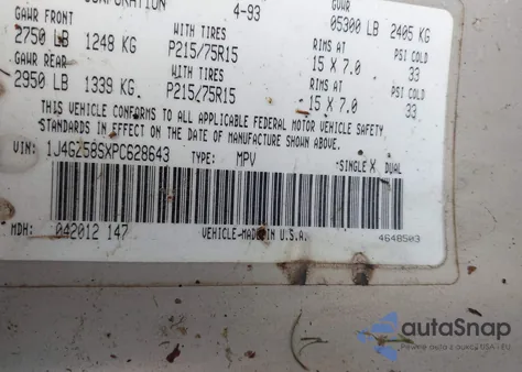 1993 Jeep Grand Cherokee Laredo z USA, uszkodzony, nr VIN 1J4GZ58SXPC628643